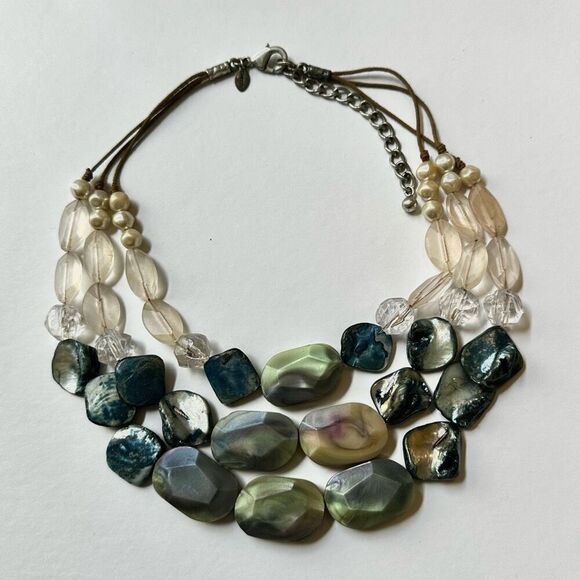 Chico's Luisa blue abalone multi strand statement necklace - Picture 9 of 13
